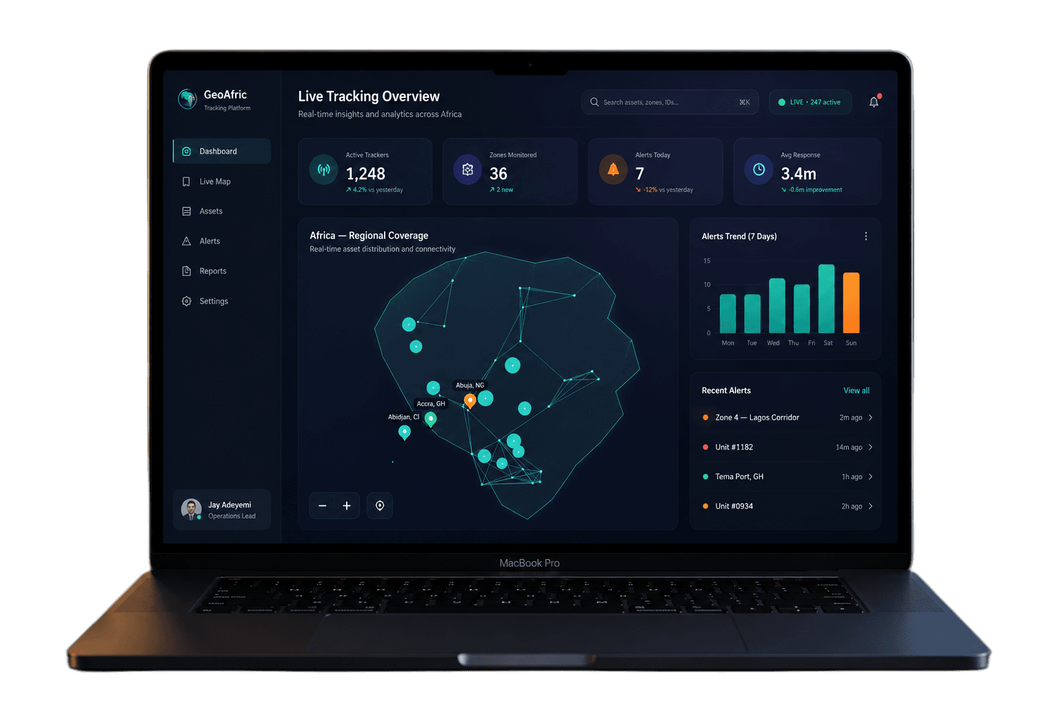 GeoAfric dashboard preview on device